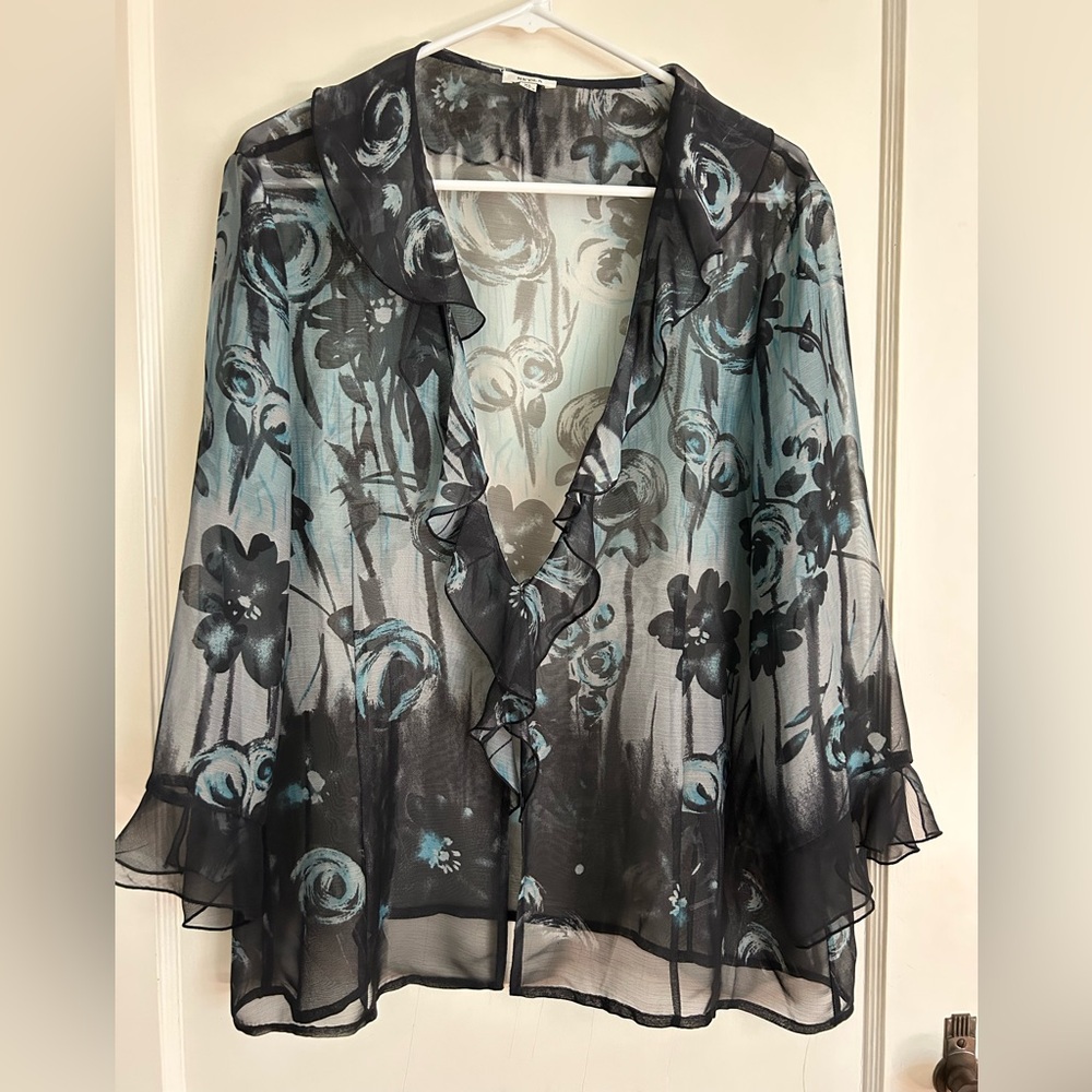 NICOLA Sheer Blouse - Black and Blue
